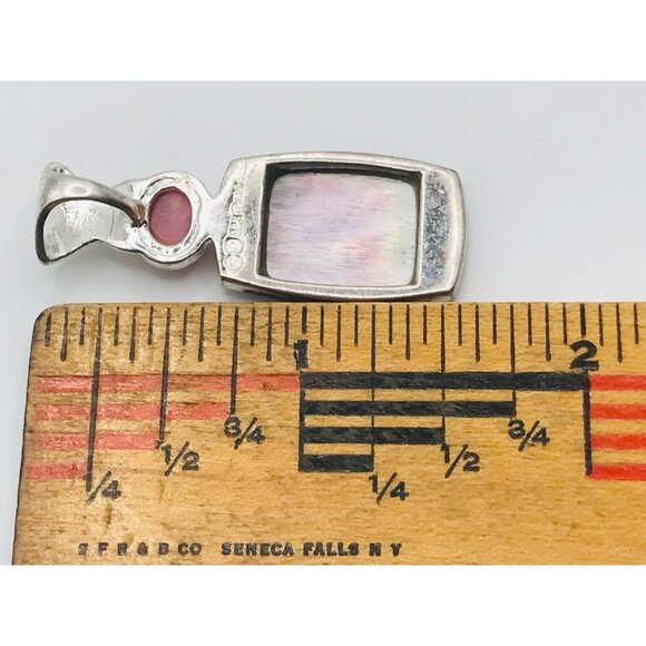 Vintage Sterling Pendant Abalone Shell Pink Stone Abstract Shape 925 Estate - Picture 4 of 4